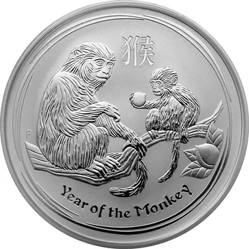 Stříbrná investiční mince Year of the Monkey Rok Opice Lunární 2 Oz 2016
