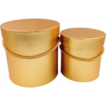 Obraz Kulatá Krabička 2ks zlatá na květiny 15x15cm a 12x12cm, zlatý flowerbox tuba