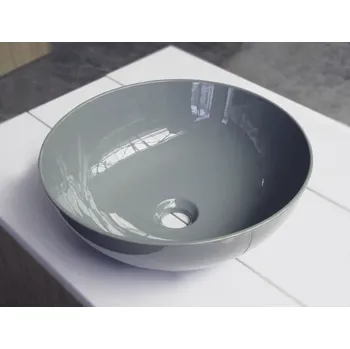 Umyvadlo Kulaté keramické umyvadlo na desku Bauer 38,5 cm, šedé, lesk