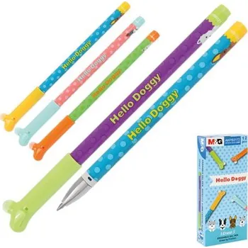 Gelové pero gumovací Hello Doggy 0,5mm, modré. Barva inkoustu: Křišťálově modrá