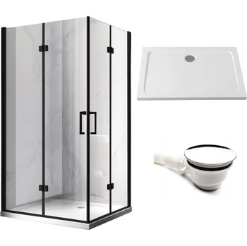 BPS-koupelny Obdélníkový sprchový kout HYD-OK12B 100x80 černá/transparent + vanička HYD-OSV-ST03A bílá