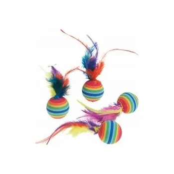 Hračka pro kočku Míček pro kočky Karlie Hračka pro kočky Karlie Rainbow Feather Balls 4 ks