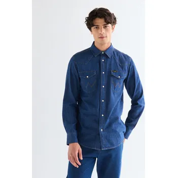 Pánská košile Wrangler Košile Western Džínová Košile Středně modrá XL