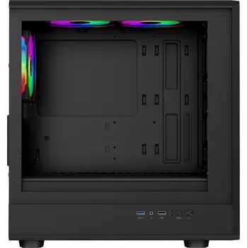 PC skříň EVOLVEO Panthera, skříň mATX, 3x ARGB ventilátor 120mm, dřevěný přední panel + skleněná bočnice