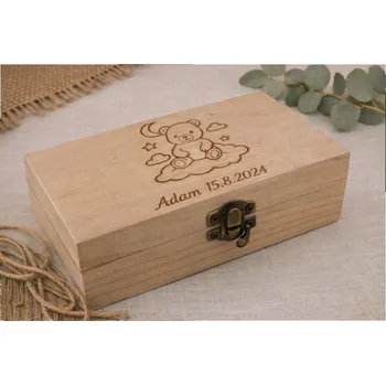 Dřevěná krabička na dulíky se jménem Velikost: 12,5x7x5cm