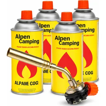 Outdoorové vybavení Alpen Camping 4x plynová kartuše 400ml + hořák KD10456