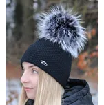 R-Jet Dámská zimní pletená čepice s kožešinovou bambulí 690 černá