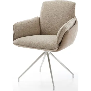 Jídelní židle DELIFE Jídelní židle Luan-Flex s područkami kombinace materiálů tmavě béžová křížová podnož zúžená nerezová ocel otočná o 180°