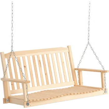 Zahradní houpačka Zahradní houpačka Outsunny pro 2 osoby, lavice z masivního dřeva, závěsná lavice na terasu, 117 x 69 x 60 cm, rustikální design | Aosom.de