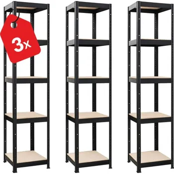 Dílenský regál Výprodej-regálu.cz Regál 1800x400x400 mm lakovaný 5-policový, nosnost 875 kg - černý - 3ks