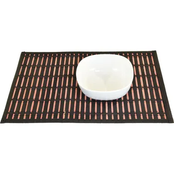 prostírání Vingo Bambusové prostírání černé s červeným proužkem, 30 x 45 cm