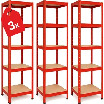 Dílenský regál Vyprodej-regalu.cz Regál 1800x400x400 mm lakovaný 5-policový, nosnost 875 kg - červený - 3ks