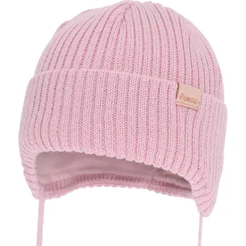 Kojenecká čepice Agbo Dívčí zimní čepice, růžová, zavazovací, s merino vlnou, Punia, vel. 40/42