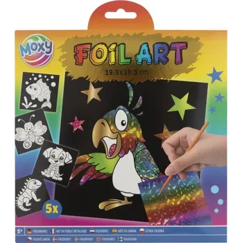 Výtvárné potřeby creative craft group FOIL ART – Kreativní sada fóliové obrázky Papoušek 5 ks (19,5 × 19,5 cm)