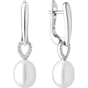 Náušnice Gaura Pearls Stříbrné náušnice s bílou perlou a zirkony Jade, stříbro 925/1000 SK21231EL Bílá