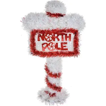 Vánoční dekorace červeno-bílá cedule North Pole – 20x5x36 cm