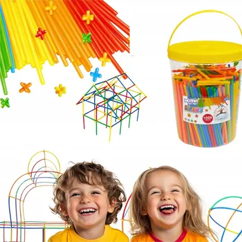 ostatní stavebnice XXL SADA STAVEBNÍCH SLÁMEK STAVEBNICE TRUBIČKY DÁREK 1000 DÍLŮ 19,5 CM WOOPIE