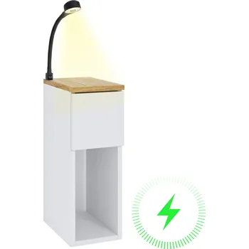 Noční stolek NOČNÍ STOLEK BÍLÁ DUB TORRO ÚZKÁ 20x30 CM SE ZÁSUVKOU + LAMPIČKA S NABÍJEČKOU