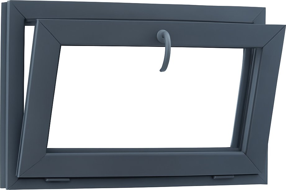 SKLADOVÁ-OKNA.cz Jednokřídlé plastové okno sklepní 800x500 mm mm, antracit / bílé, dvojsklo, výklopné, OLIMPIA 60 AD Bílá dovnitř / Šedá antracit ven (struktura písek)