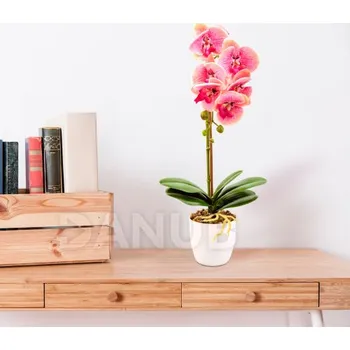 Umělá rostlina dekorace - orchidej - růžová - 42 cm