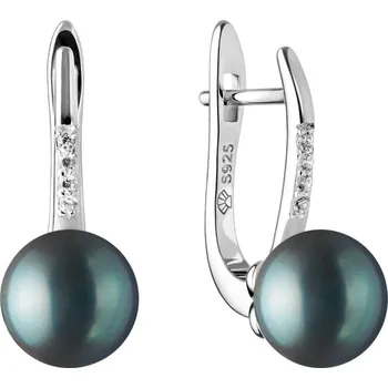 Náušnice Gaura Pearls Stříbrné náušnice s černou perlou a zirkony Amber, stříbro 925/1000 SK21228EL/B Černá