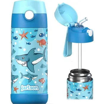 Termoska Dětská nerezová termoláhev s brčkem JARLSON CHARLI Žraloci 350 ml
