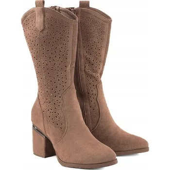 Dámské kozačky S.BARSKI HY51-238 DÁMSKÉ VYSOKÉ KOZAČKY NA PODPATKU S VZOREM, SEMIŠOVÉ EKO 39