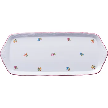 Podnos čtyřhranný 36 cm, Ophelia, házenka s červeným proužkem, Thun Rulak Zettlitz