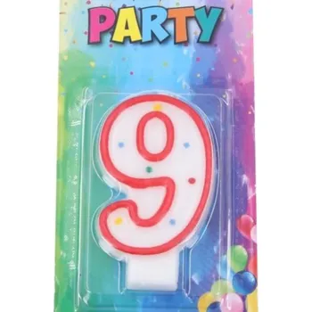 Dortová svíčka Svíčka narozeninová číslo 9, červená, 4 x 6 cm