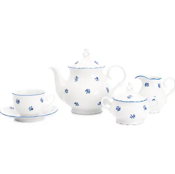 Čajová souprava Ofélie, český porcelán, Stará Role, modré házenky, 15 dílná