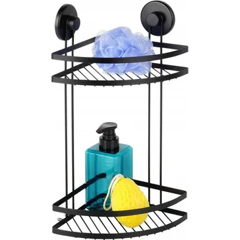 Drátěná police Rohová 2-patrová kovová černá polička do sprchy na přísavky