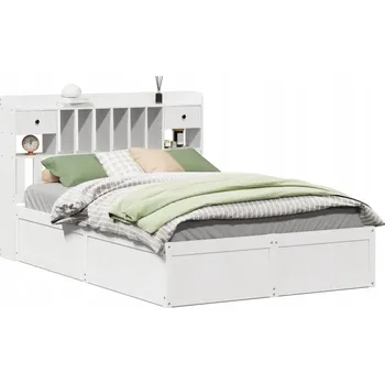 Postel Bílá postel z masivního borovicového dřeva 229,5 x 156,5 x 110 cm s čelem