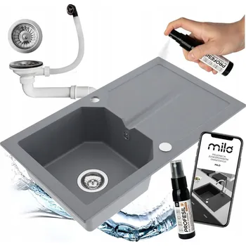 Granitový dřez Jednokomorový granitový dřez Miló Kenzo, šedý