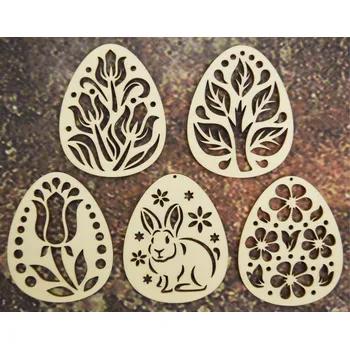 Velikonoční dekorace Vajíčka s králíkem a kvítky 5 kusů