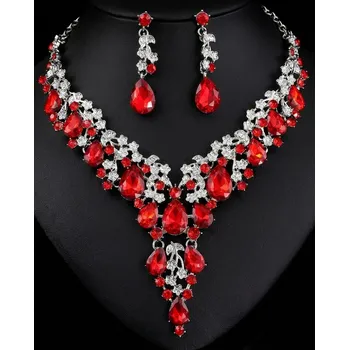 Souprava šperků B-TOP Výrazný svatební set náhrdelníku a náušnic s červenými krystaly