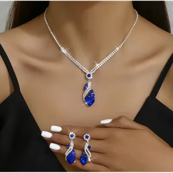 Náhrdelník Blue hard komplet šperků zdobený zirkony Kz020