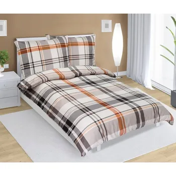 Povlečení Povlečení bavlněné 1 ks 140x200 cm + 1 ks 70x90 cm šedooranžové káro