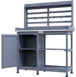 Zahradní stůl se skříňkou a policemi | šedý