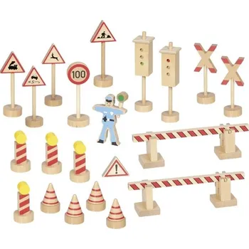 Dřevěná hračka Goki Sada dřevěných dopravních značek, 21 ks