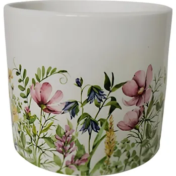Keramický květináč s motivem lučního kvítí C 16 cm