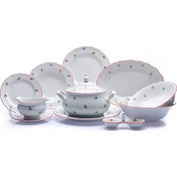 Jídelní set Jídelní souprava Ophelia házenka s červeným proužkem, karlovarský porcelán, Thun
