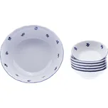 Kompotová souprava, karlovarský porcelán, Stará Role, házenka, modrá, 7 dílná