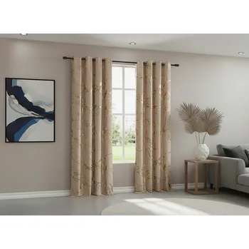 Závěs Dekorační vzorovaný závěs s kroužky MARMA 001 tmavě béžová/zlatá 140x250 cm (cena za 1 kus) MyBestHome