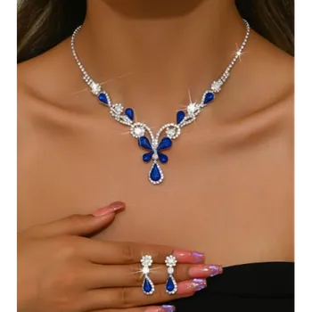 Náhrdelník Komplet šperků Blue zdobený zirkony KZ013