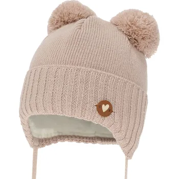 Kojenecká čepice Agbo Dívčí zimní čepice béžová s merínovou vlnou Mesyna, vel. 38/40