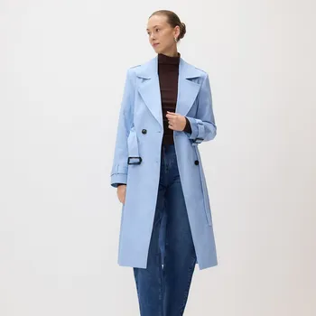 Dámský kabát Reserved - Bavlněný trenčkot s páskem - světle modrá - 458IA-50X - 458IA-50X-M