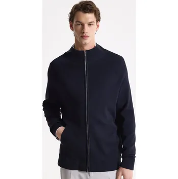 Pánský svetr Reserved - Rozepínací svetr s viskózou - tmavomodrá - 698HT-59X - 698HT-59X-S