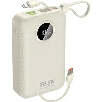 Elektronika Dudao K14+ PowerBanka 20000mAh / USB-A + USB-C + vestavěný kabel USB-C a Apple/ 22,5W bílá