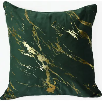 Povlak na polštářek Dekorační povlak na polštář 40x40 Velurový Tmavě Zelený Zlatý Vzor Mramor Glamour