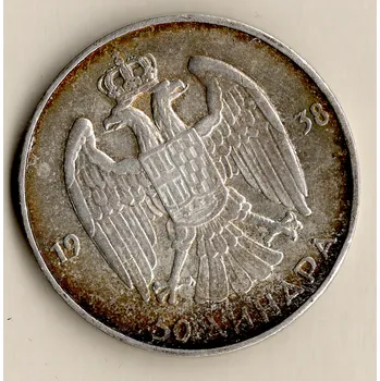Jugoslávie – 50 dinárů 1938, Petr II. 14,94 g, stříbrná mince